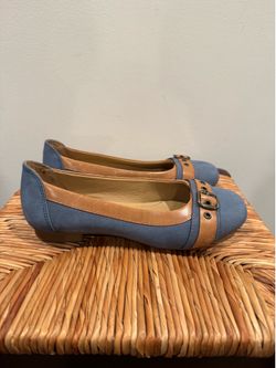 hotter Blue and Tan Women's Buckle Ballet Flats size 5