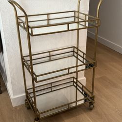 World Market Cole Antique Brass & Mirror Gold 3 Tier Bar Cart