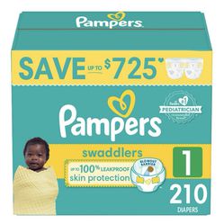 Pampers Swaddlers Diapers, Size 1, 210 Counts