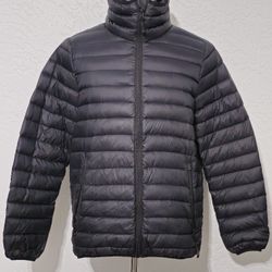 Sportcaster Down Fill Jacket Mens Small Black Puffer Coat Packable Lightweight
