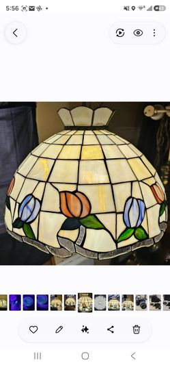 Vintage Tiffany Style Stained Glass Swag Lamp - Tulip Pattern