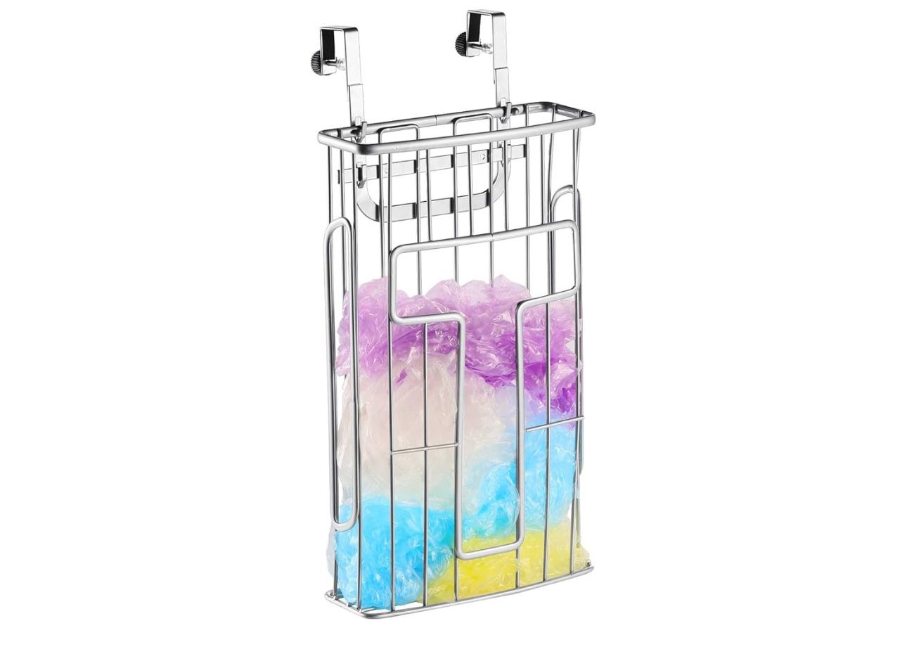 Over the Cabinet Door Bag Holder -Easily accessible Plastic Bag Storage - 18/8 Stainless Steel Grocery Bag Organizer, Flexible Installation in Kitchen