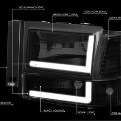 91-94 Ford Explorer Ranger Smoke LED Strip Headlights Parking Corner Lights 