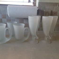 1970s Tiara Glass White Frosted Viking Horn Pilsner Glass 8"
