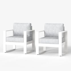 Aluminum Outdoor Patio Armchair, 2 PCS Single Sofa Chair with Cushions