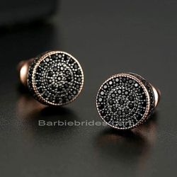 Fully Iced Micro pave 18K Gold Plated Black Cubic Zirconia Men Women 12mm Stud Earrings