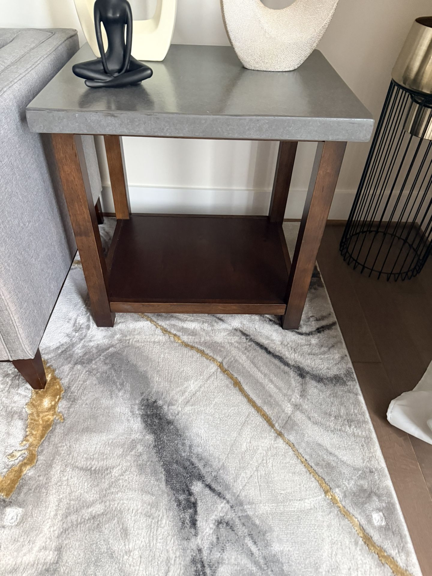 Modern Designer End Tables – Faux Concrete & Wood (Set of 2)