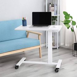 Bed Desk,Beside Table,Hospital Overbed Table,Pneumatic Mobile Laptop Computer Standing Desk Cart with Tray(White 31" D x 17" W x 43" H) 
