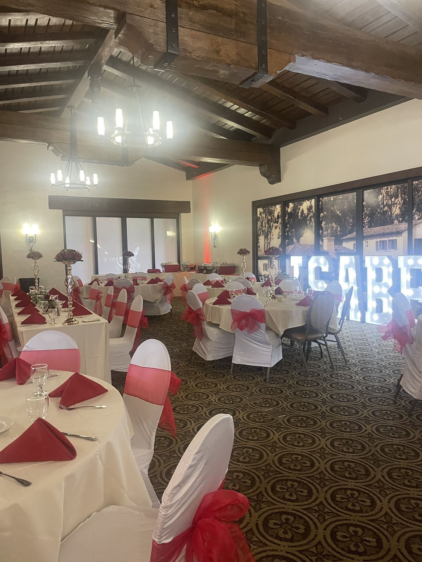 Spandex Chair Covers with Red satin Bows