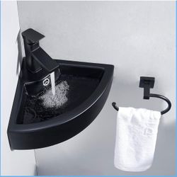 Black Small Wall Mount Corner Sink, 95H $40