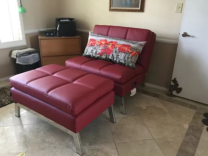 Coddle Toggle Reclining Chair + Ottoman Set – Crimson Leather