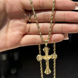 14k Gold Rope Chain With Cross 
