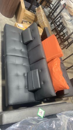 Gray Faux Leather Tufted Sofa
