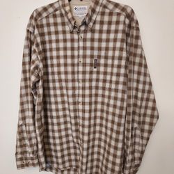 Columbia Button Up Cotton Shirt Mens Large Long Sleeve Brown Plaid 
