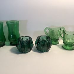 BOHO COLLECTION OF OLD VINTAGE GREEN GLASS