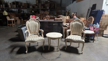 French  Armchair and Side Table Set