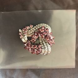 Rhinestone Heart Brooch Silver Tone 