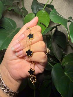 Gold Black Clover Charm Bracelet Alhambra Style 18KGP