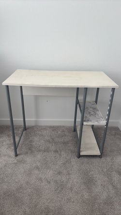 White and Gray Metal Desk with Side Shelves