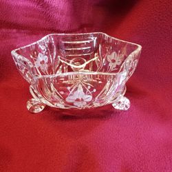 Hexagonal Crystal Etched Footed Bowl