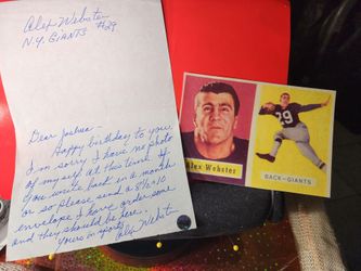 Alex Webster New York Giants Pro Bowler SIGNED 2x's Hand written Note w/COA!