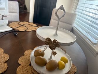 2 Tiered metallic Tray with decor