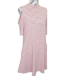 Simply Southern Medium Pink White Stripe Cold Shoulder Spring Shift Mini Dress Beach Vacation Cruise Summer Sun Dress