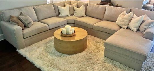 Pottery Barn Pearce Square, Left Arm 4-Piece Sectional, Rustic Linen Parchment - Pillows Included