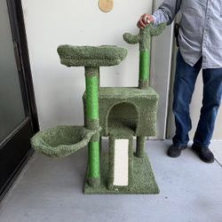 New In Box 43 Inch Tall Cat Tree Pet House Scratcher Scratching Play Post For Large Adult Cats  Green Color 