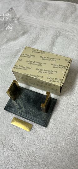 Vintage Green Marble & Brass business card holder NIB