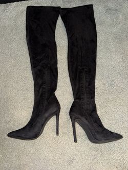 Womens Liliana black suede over-the-knee thigh-high boots (size 8.5)