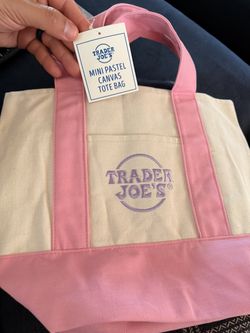 Trader Joe canvas tote bag mini pastel pink