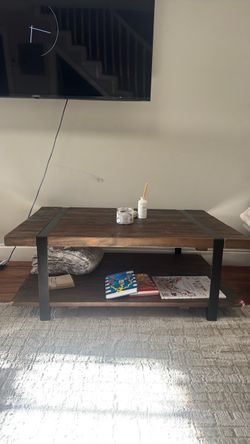 Solid Wood Coffee Table with Storage Shelf – Industrial Style – $100 OBO