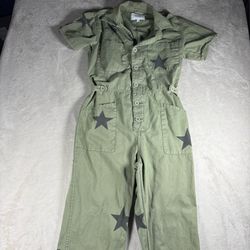 Pistols Jumpsuit Women’s Size M Army Green Button Up Coveralls Stars #3667