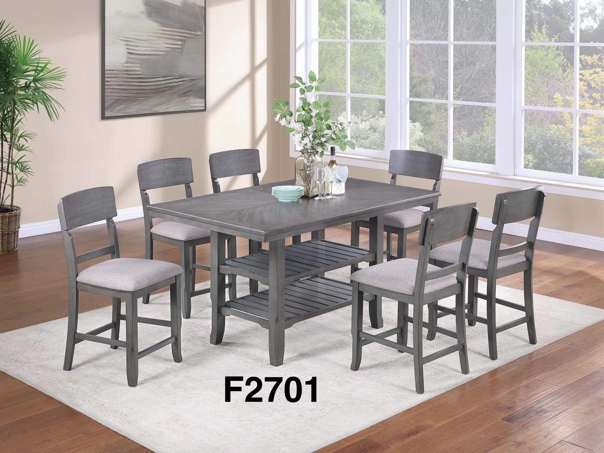 GREY COUNTER HEIGHT DINING TABLE WITH CHAIRS