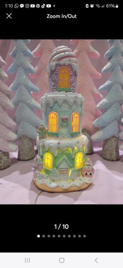 Pastel Mrs. Claus' Bakery Resin Layered Cake Gingerbread LED House, 12