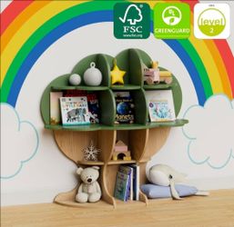 Green Tree Kids Bookshelf Toddler Bookcase 4- Tier Baby Book Rack Children Toy Storage...