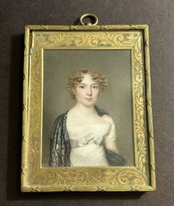 Vintage Hand Painted Of Sophia Augustus Circa 1830’s Scroll-Engraved Frame 3”x2”