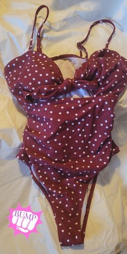 Women's One Piece Swimsuit-Burgundy Polka-Dot (**NEW**)