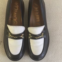 Nwot Sam Edelman Tully Black White Slip On Chuncky Lug Sole Almond Toe Loafer Size 7 1/2