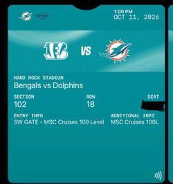 Cincinnati Bengals vs Miami Dolphins Tix with Orange Parking Pass