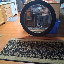 Round Black Wooden Framed Mirror