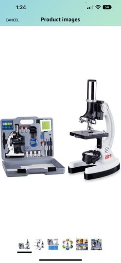 AmScope 120X-1200X 52-pcs Kids Beginner Microscope STEM Kit with Metal Body Microscope, Plastic Slides, LED Light and Carrying Box (M30-ABS-KT2-W),Whi