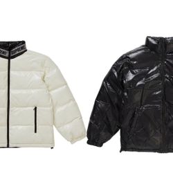 Supreme Shiny Reversible Puffy Jacket White Black Size M 3M Reflective