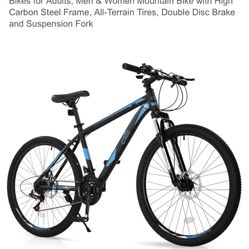 Mountain Bike 21 Speed Bikes for Adults, Men & Women Mountain Bike with High Carbon Steel Frame, All-Terrain Tires, Double Disc Brake and Suspension F