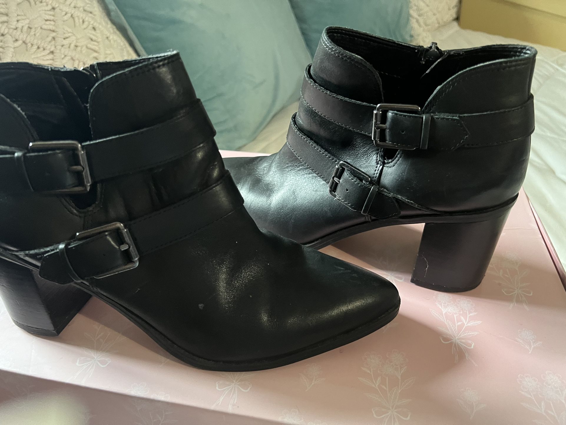 Franco Sarto Black Leather Booties , 9.5 Size