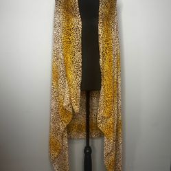 Yellow and brown leopard print polyester shawl