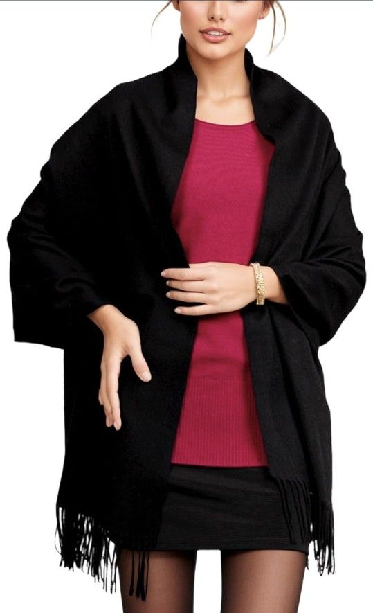 Novawo Wool Shawl XL Thick Pashmina Scarf Winter Wraps Women Christmas Card NWT