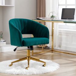 Green Velvet Office Task Swivel Chair with Golden Base + Pneumatic Lift and Tilt Function [NEW IN BOX] **Retails for $300