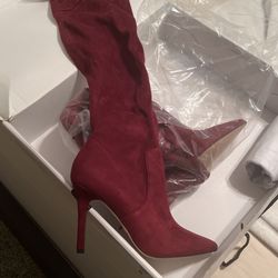 Aldo Knee High Suede Boots Merlot Color 